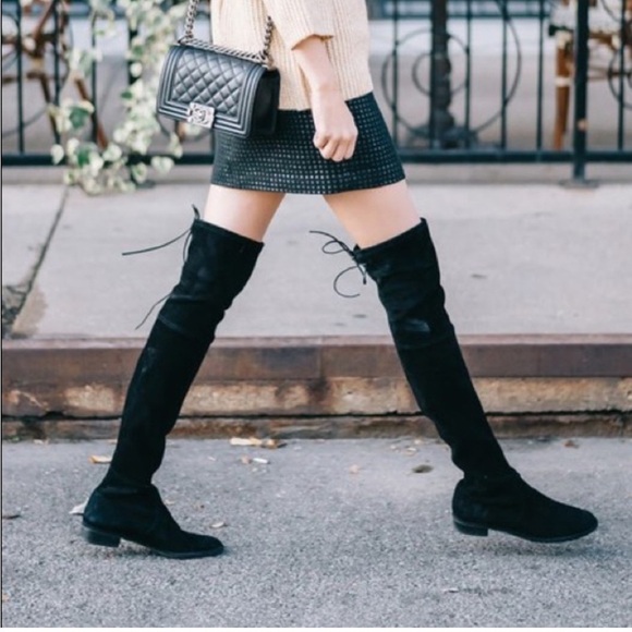 Stuart Weitzman OTK Lowland Boots Shoes Suede Over the Knee Black - Picture 8 of 16